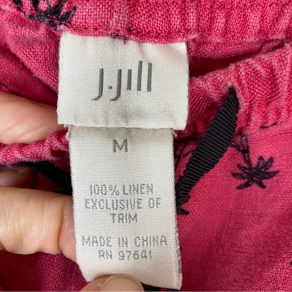 J Jill Linen Pull On Pants Relaxed Fit Pink Medium Wide Leg Beach - Picture 11 of 13